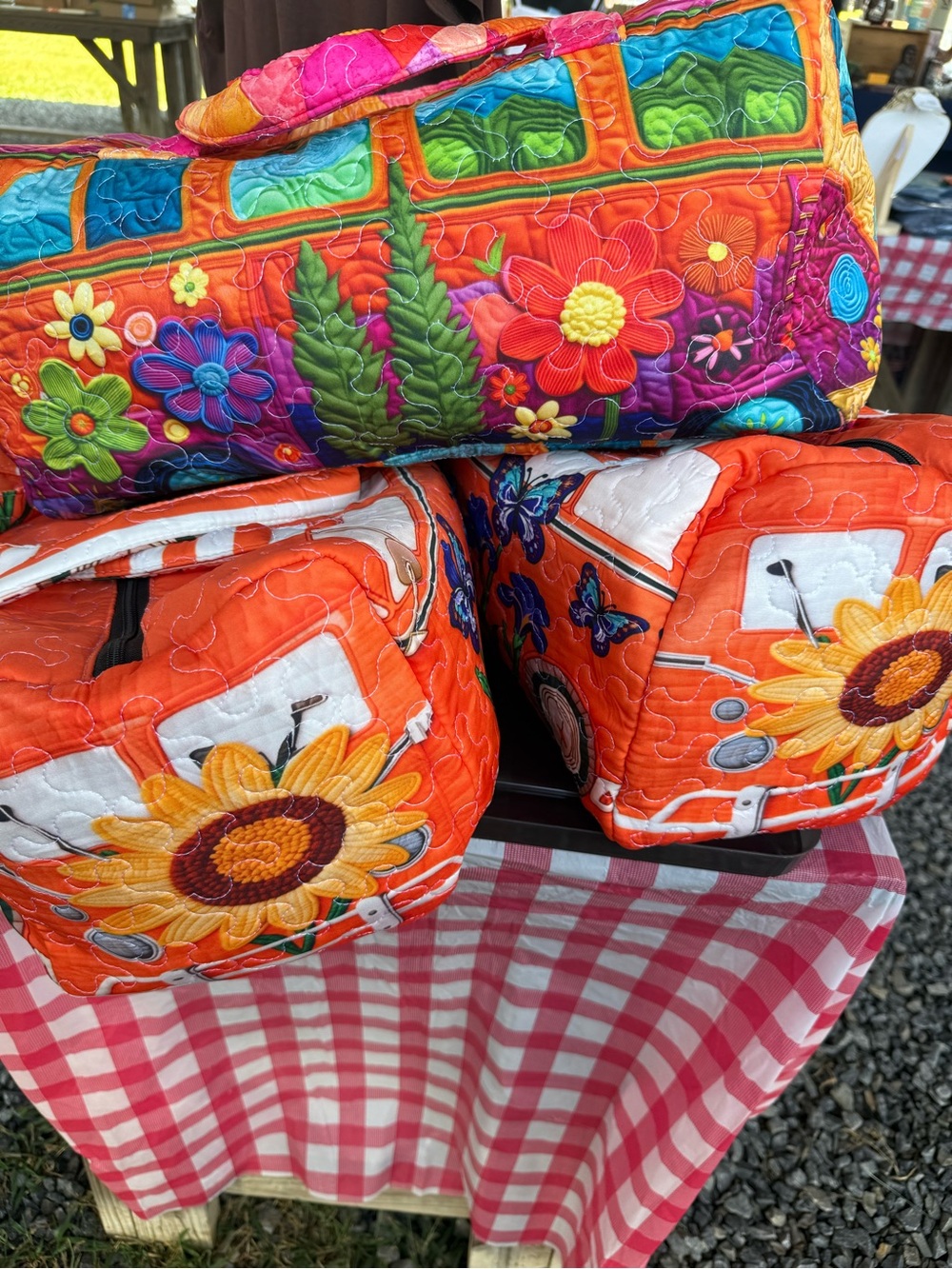 Vibrant Orange Sunflower Quilted Weekender Tote